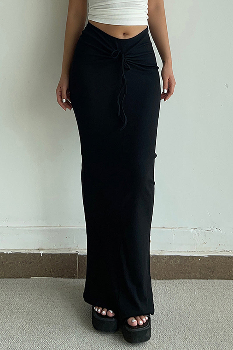 Drawstring Waist Slim Maxi Skirt