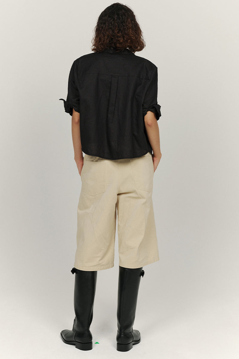 Belted Wide-Leg Utility Shorts