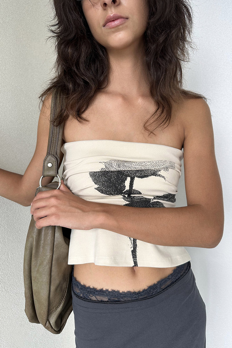 Strapless Rose Print Tube Top
