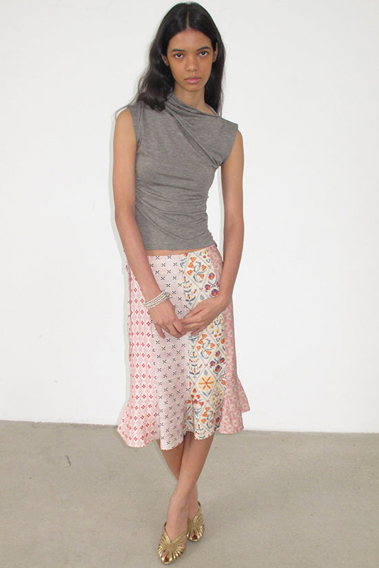 Patchwork Mid-Length Flared Skirt