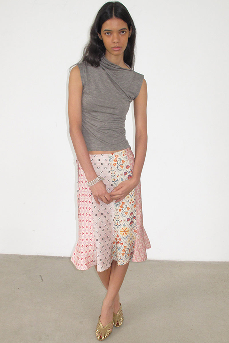 Patchwork Mid-Length Flared Skirt