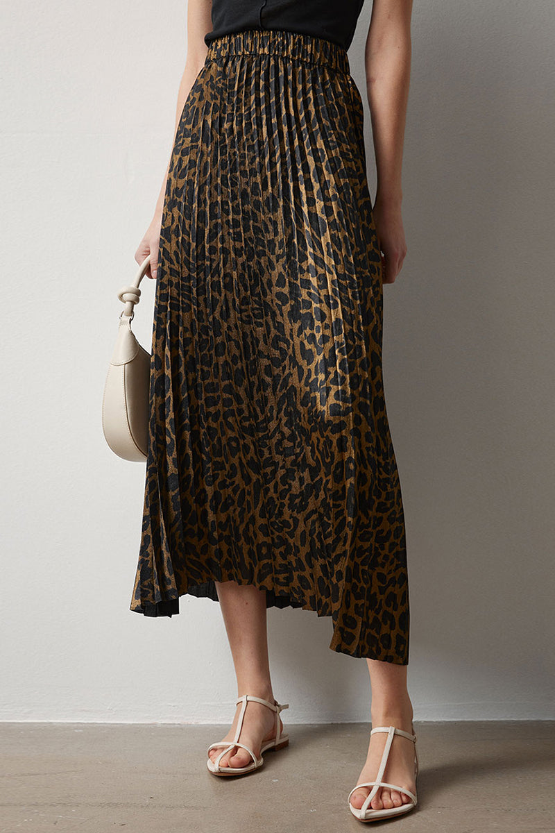 Metallic and Animal Print Pleated Skirt