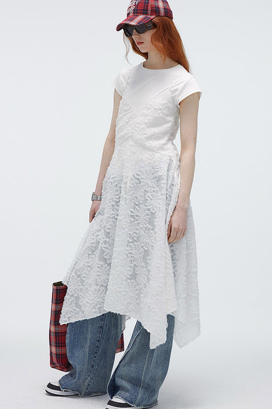Lace Overlay Asymmetrical Slip Dress