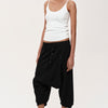 Drop-Crotch Button Front Capri Pants