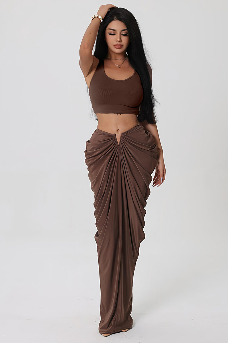 Draped Maxi Skirt and Crop Top Set