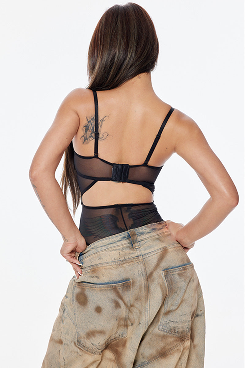 Lace Mesh Bodysuit with Underwire Detail