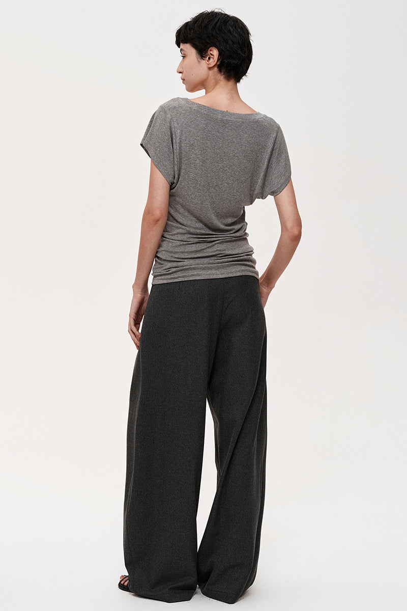 V-Neck Ruched Cap Sleeve T-Shirt