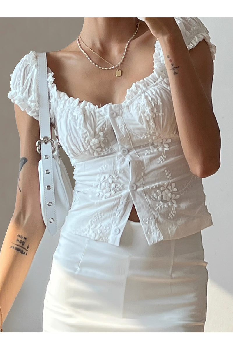 Textured Button-Down Crop Blouse