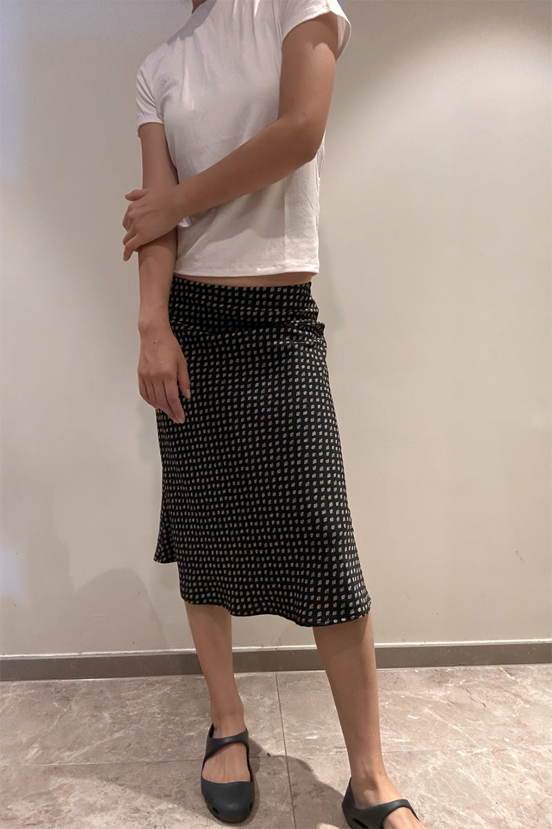 Micro Check Midi Slip Skirt