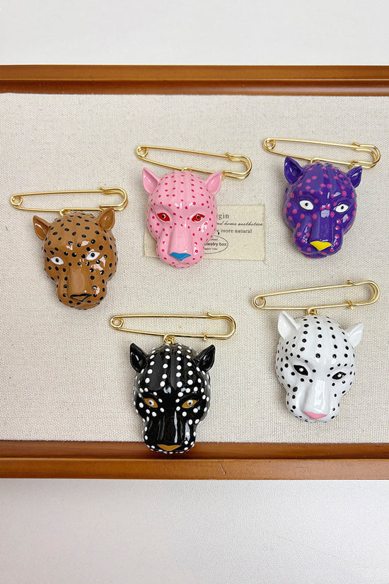 Leopard Head Safety Pin Brooch