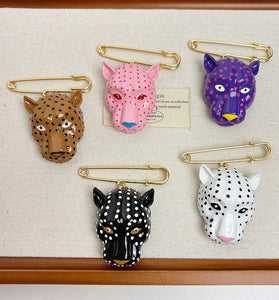 Leopard Head Safety Pin Brooch