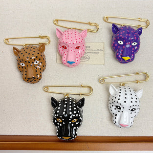 Leopard Head Safety Pin Brooch