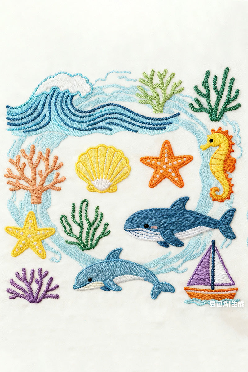 Sea Life Mosaic Embroidered T-Shirt