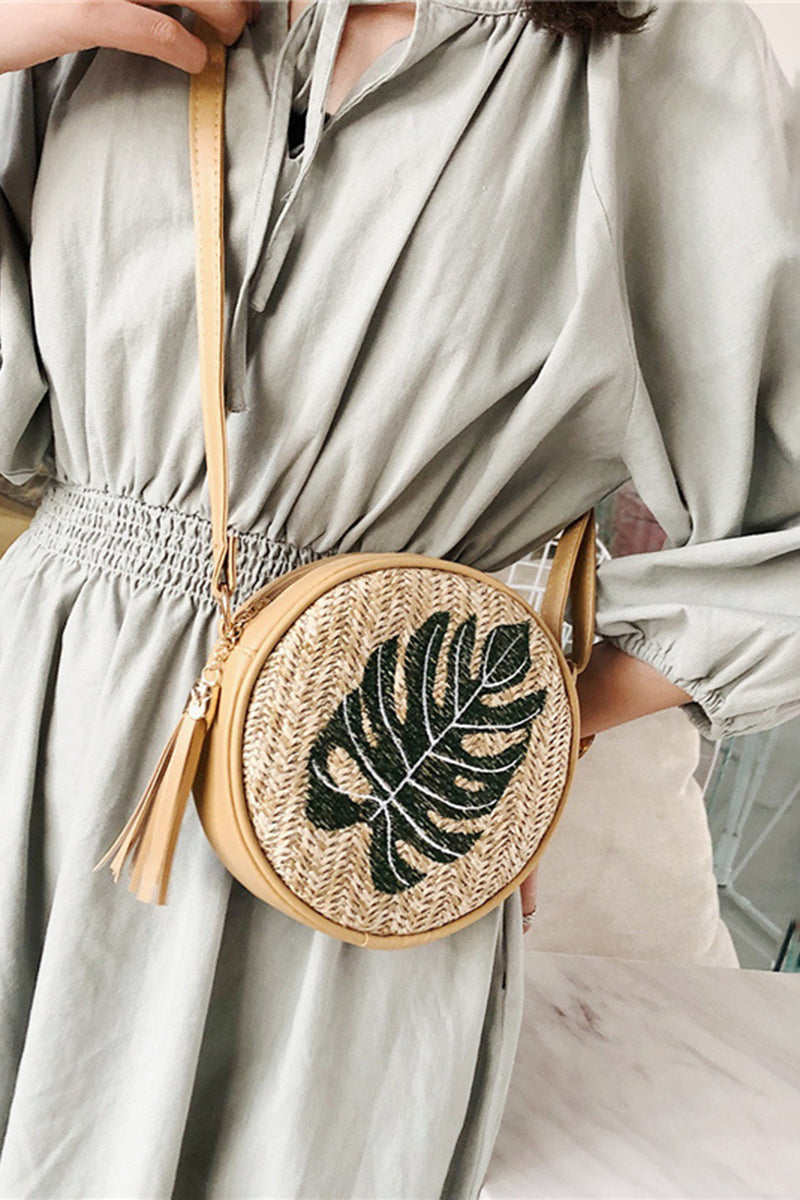 Pineapple Motif Round Straw Bag