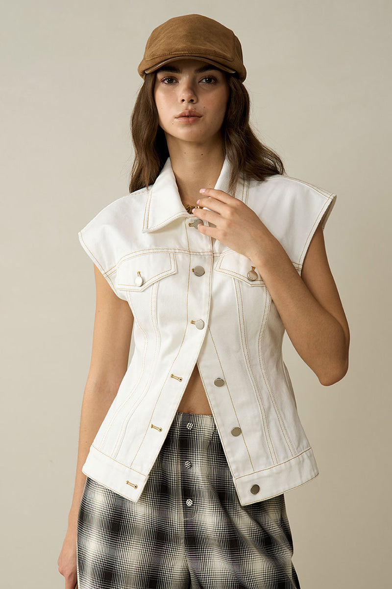 Sleeveless Buttoned Denim Vest