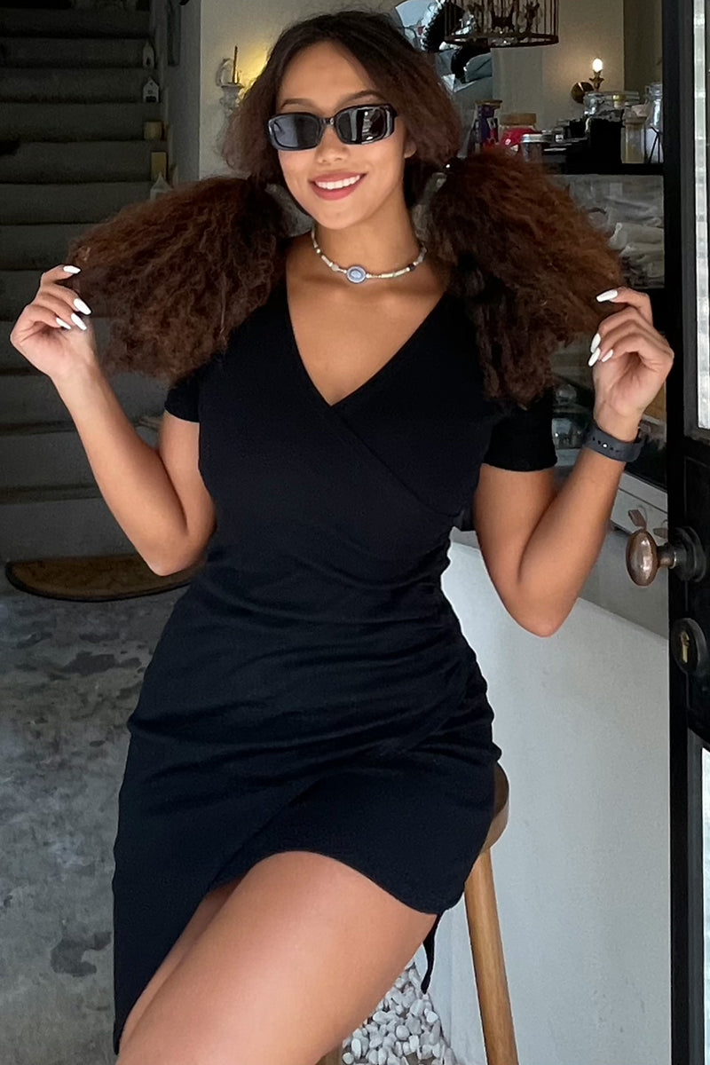Ruched Bodycon V-Neck Mini Dress