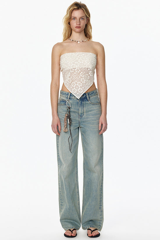 Strapless Lace Scarf Crop Top