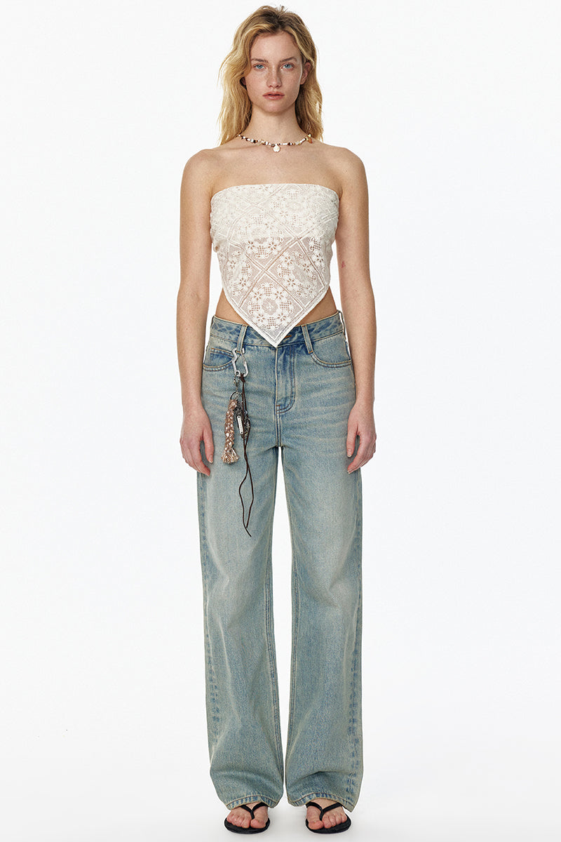 Strapless Lace Scarf Crop Top