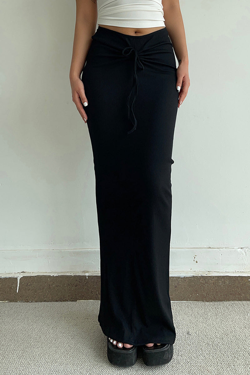 Drawstring Waist Slim Maxi Skirt