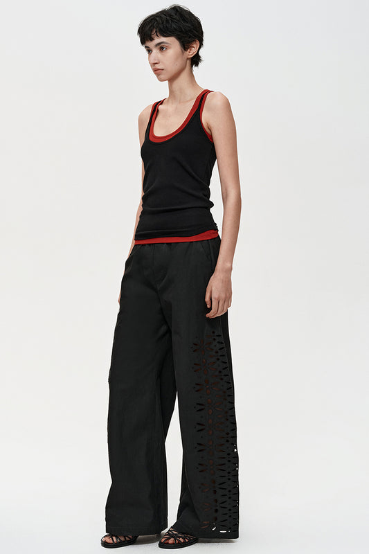 Cutout Detail Straight-Leg Trousers