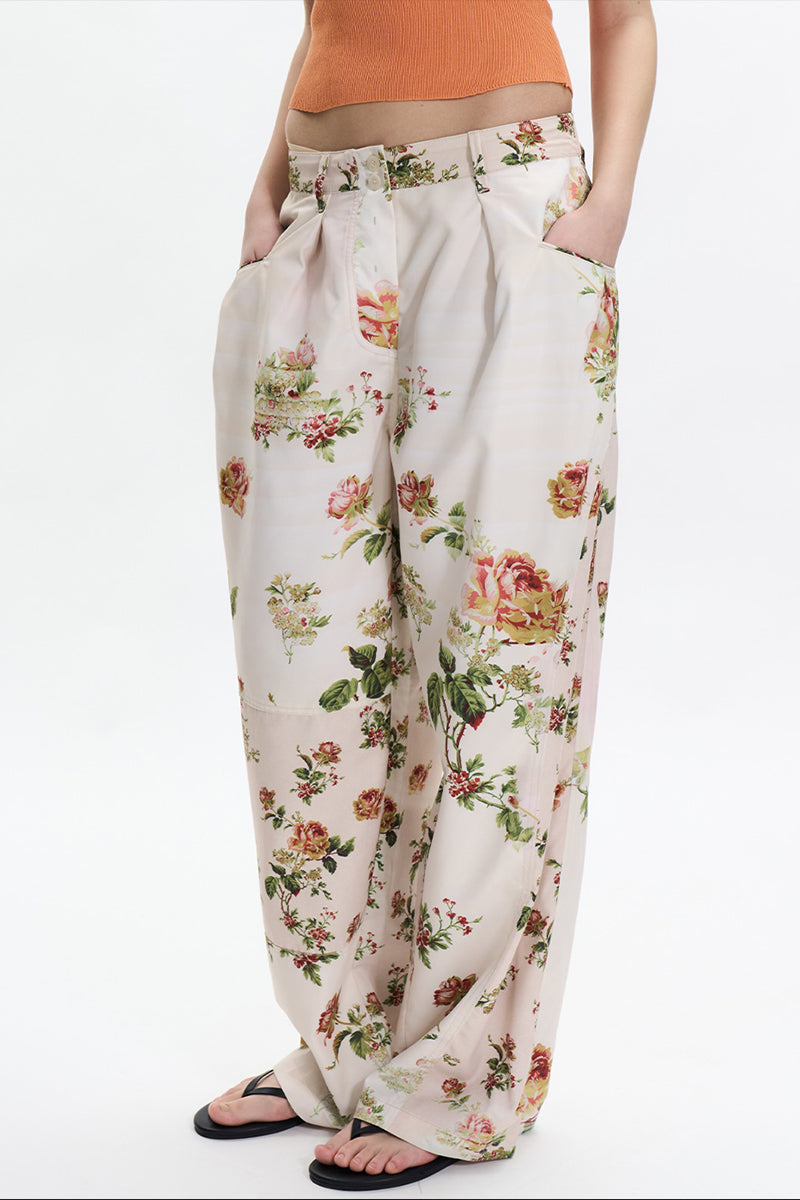 Floral Print Wide-Leg Trousers
