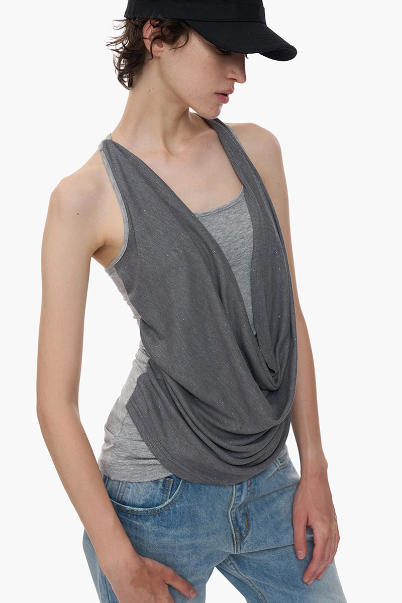 Draped Sleeveless Casual Tank Top
