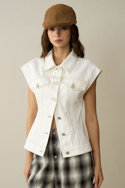 Sleeveless Buttoned Denim Vest