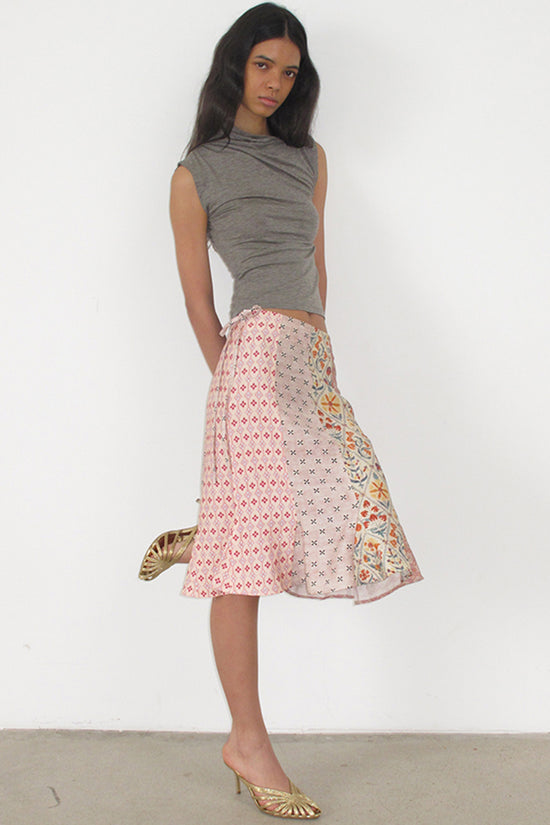 Patchwork Mid-Length Flared Skirt