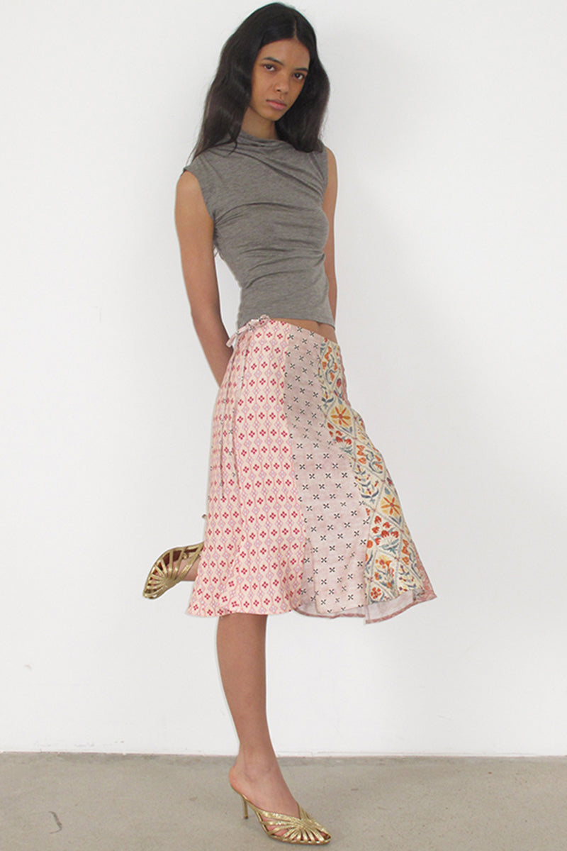 Patchwork Mid-Length Flared Skirt