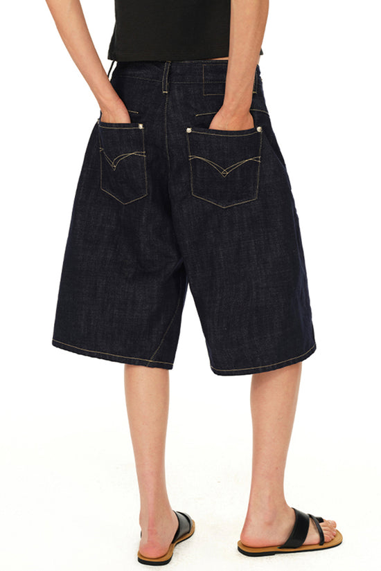 Dark Wash Wide Denim Shorts