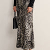 Leopard Print Satin Midi Skirt