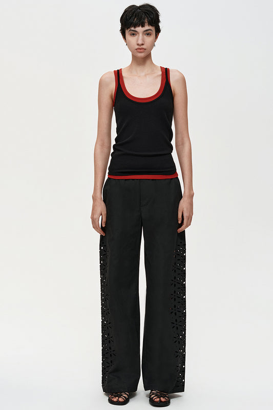 Cutout Detail Straight-Leg Trousers