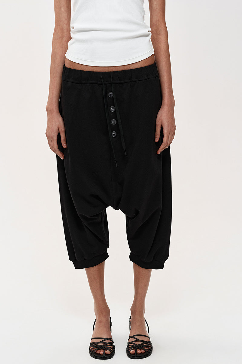 Drop-Crotch Button Front Capri Pants