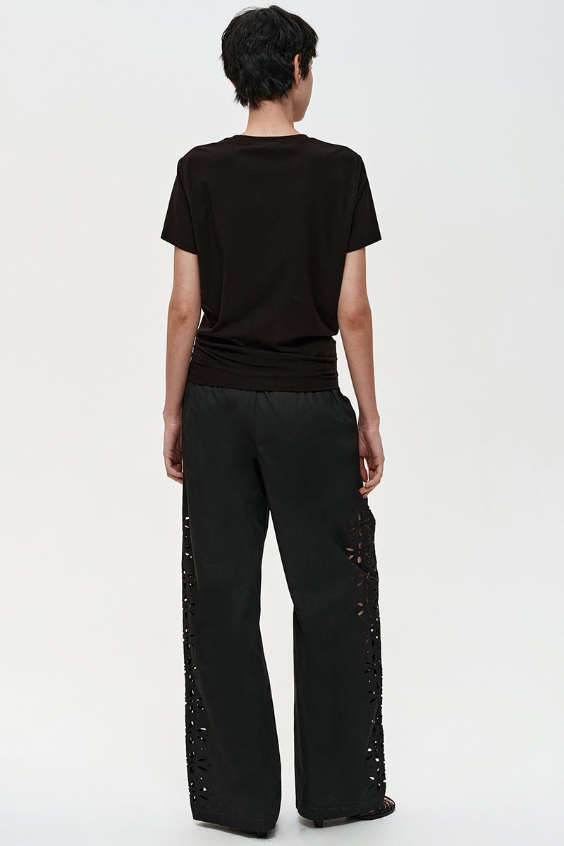 Cutout Detail Straight-Leg Trousers