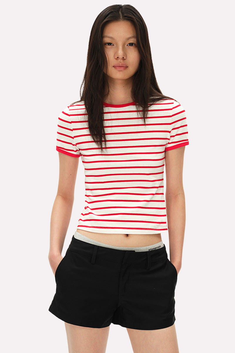 Striped Short Sleeve Crop Tee