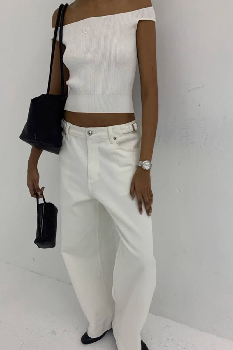 Ribbed Off Shoulder Crop Tops