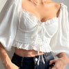 Lace Trim Puff Sleeve Crop Top