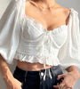 Lace Trim Puff Sleeve Crop Top