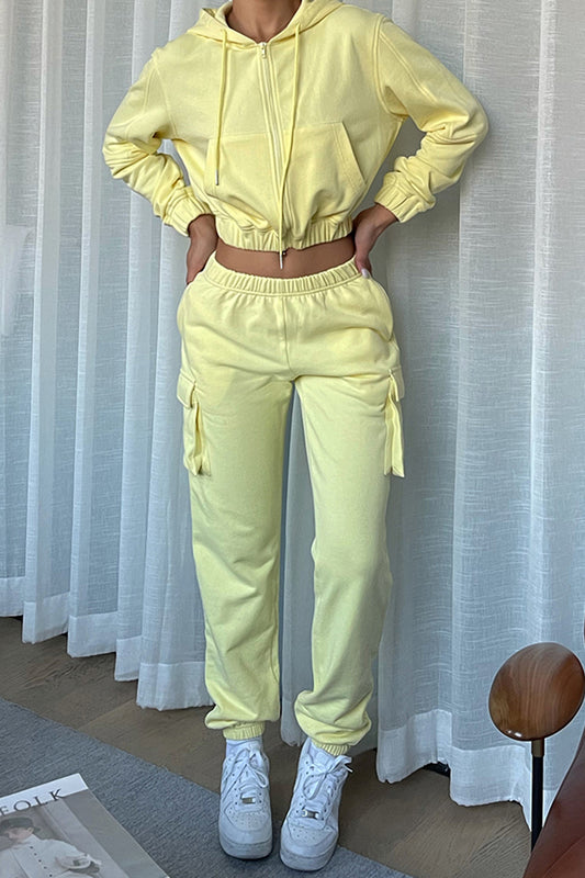 Drawstring Hoodie and Cargo Pants Set