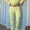 Drawstring Hoodie and Cargo Pants Set