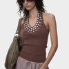 Embellished Halter Neck Knit Top