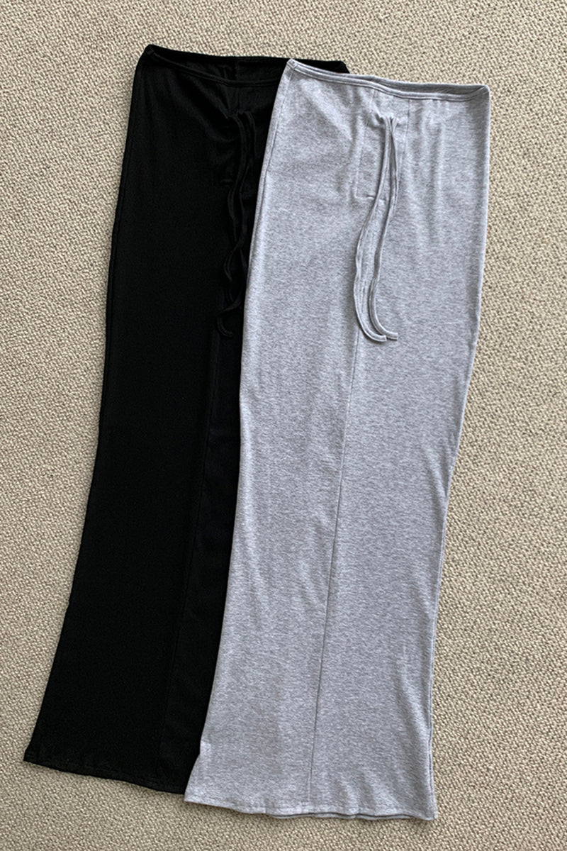 Drawstring Waist Slim Maxi Skirt