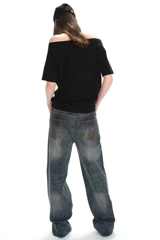 Off-Shoulder Knit Top with Band Hem