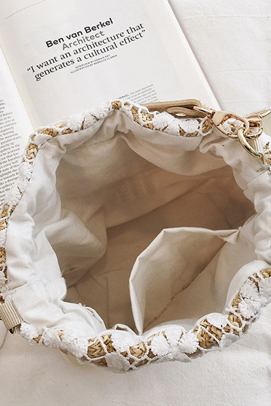 Floral Accents Straw Drawstring Bag