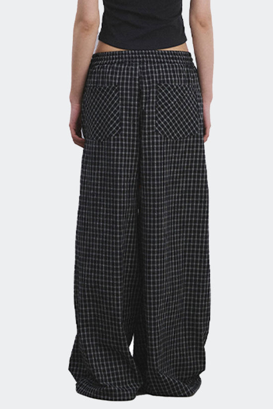 Checked Drawstring Wide Leg Pants