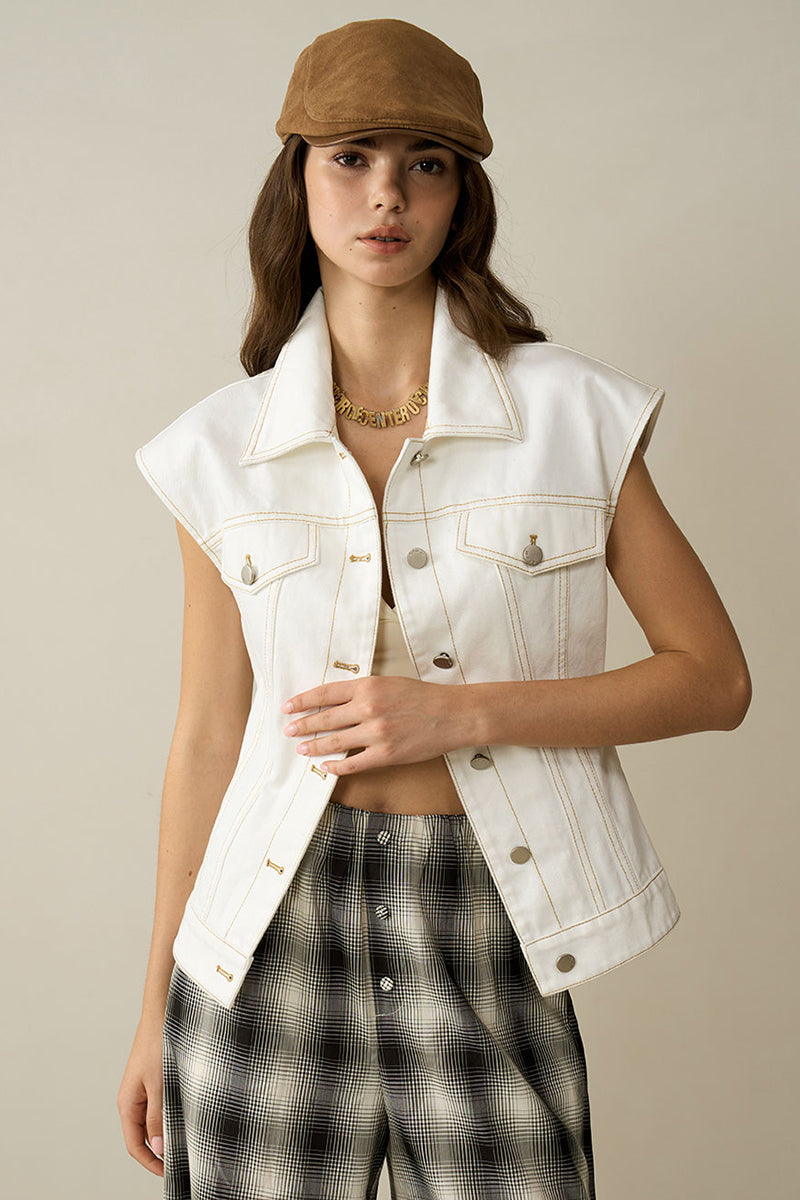 Sleeveless Buttoned Denim Vest