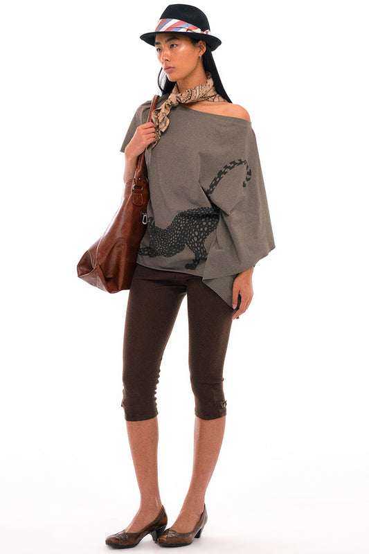 Asymmetrical Panther Print Knit Top