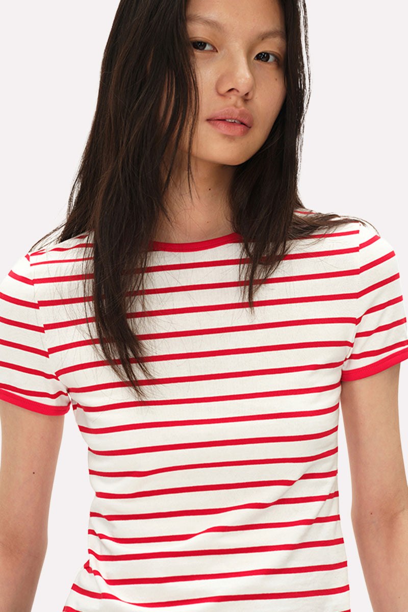 Striped Short Sleeve Crop Tee