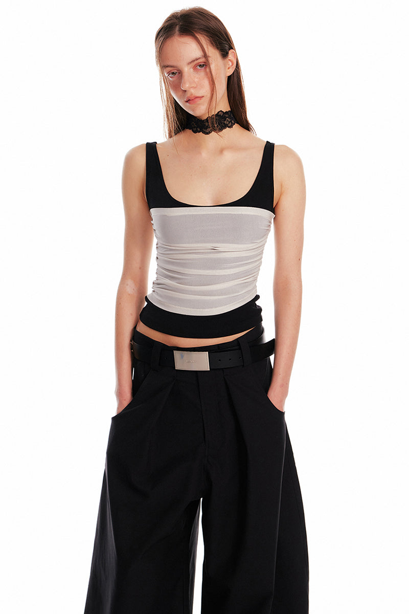 Ruched Two-Tone Sleeveless Top