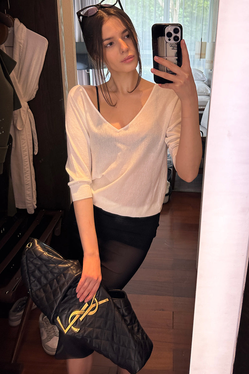 Deep V-Neck Knit Top